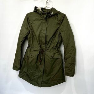 Jacket Quilted Lined Olive Green Size Large With Removable Faux Fur Hood Cotton